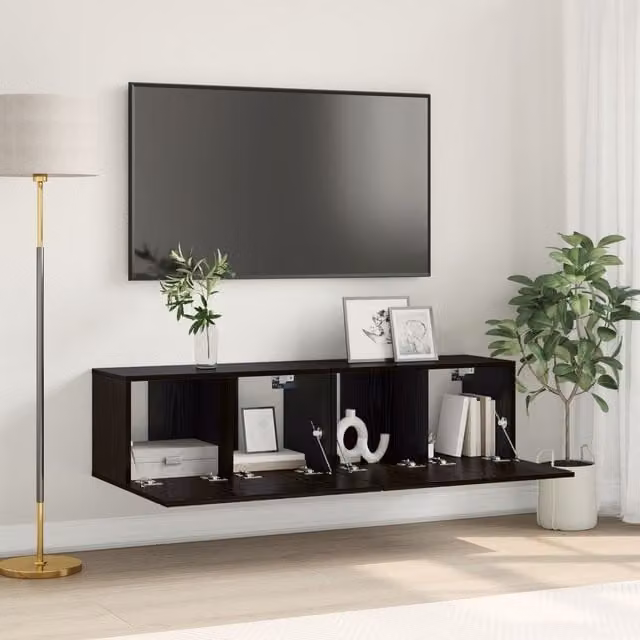 Berkfield Home Modern Wall Mounted Small TV Cabinet in Black Oak Engineered Wood – 1