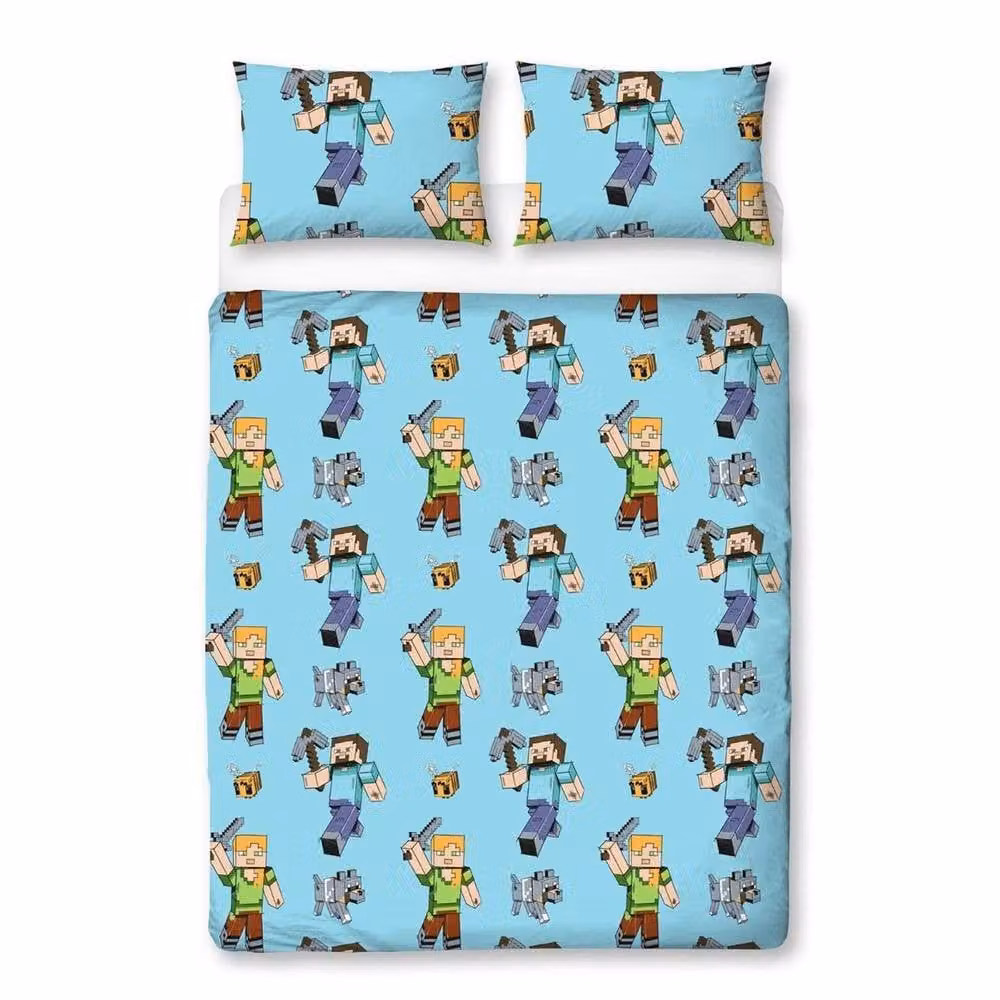 Minecraft Reversible Graphic Duvet Cover and Pillowcase Set in Blue, W: 140 cm, L: 200 cm – 2