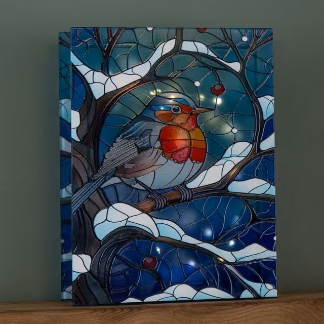 Samuel Alexander Stained Glass Robin Christmas Decoration with Warm White LEDs, Multicolour, Height: 28 cm