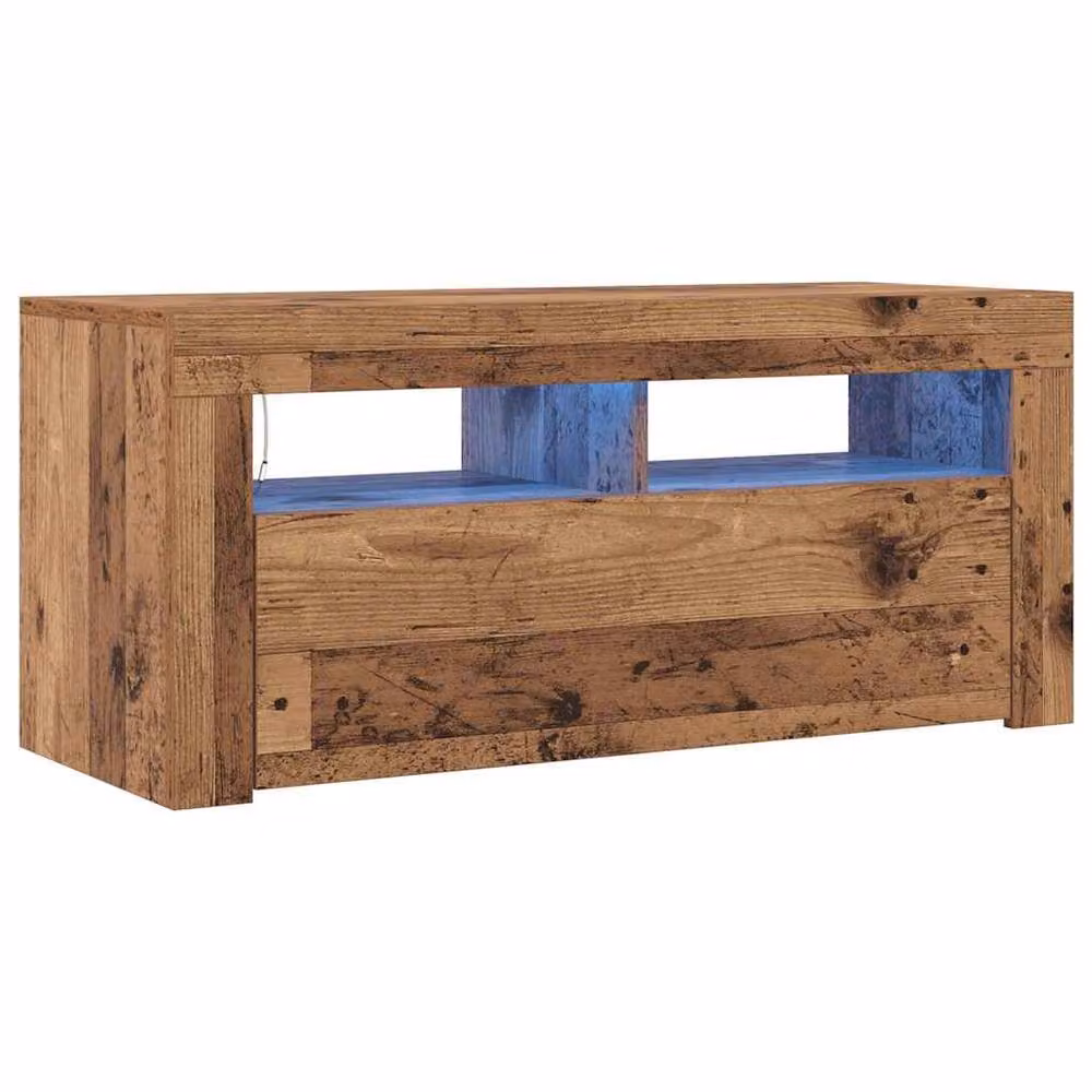 Berkfield Home TV Cabinet with LED Lights in Old Wood, W/D/H: 90 x 35 x 40 cm – 3