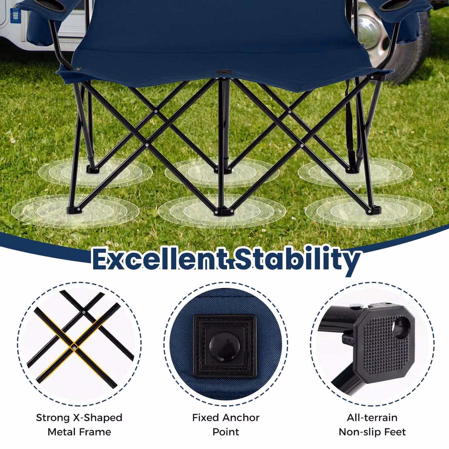 Gymax Oversized Double Camping Chair for 2 Adults in Blue with Metal Frame and Cup Holders – 6