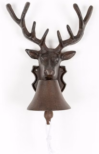 Homescapes Rustic Brown and White Cast Iron Wall Door Bell, H 27.0 x W 22.0 x D 15.0 cm