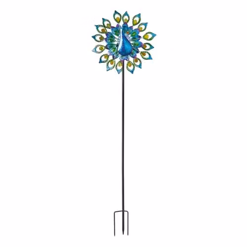 mysmartbuy Peacock Wind Spinner with Solar Powered Multicoloured LED Crackle Glass Globe, H 130 x W 38 cm – 3