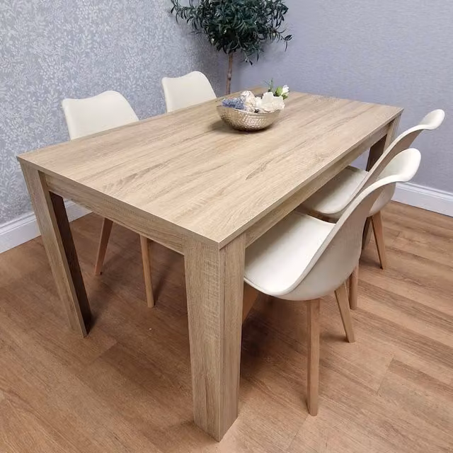 Kosy Koala Modern Rectangular Dining Set with 4 Beige and Gold Tulip Chairs