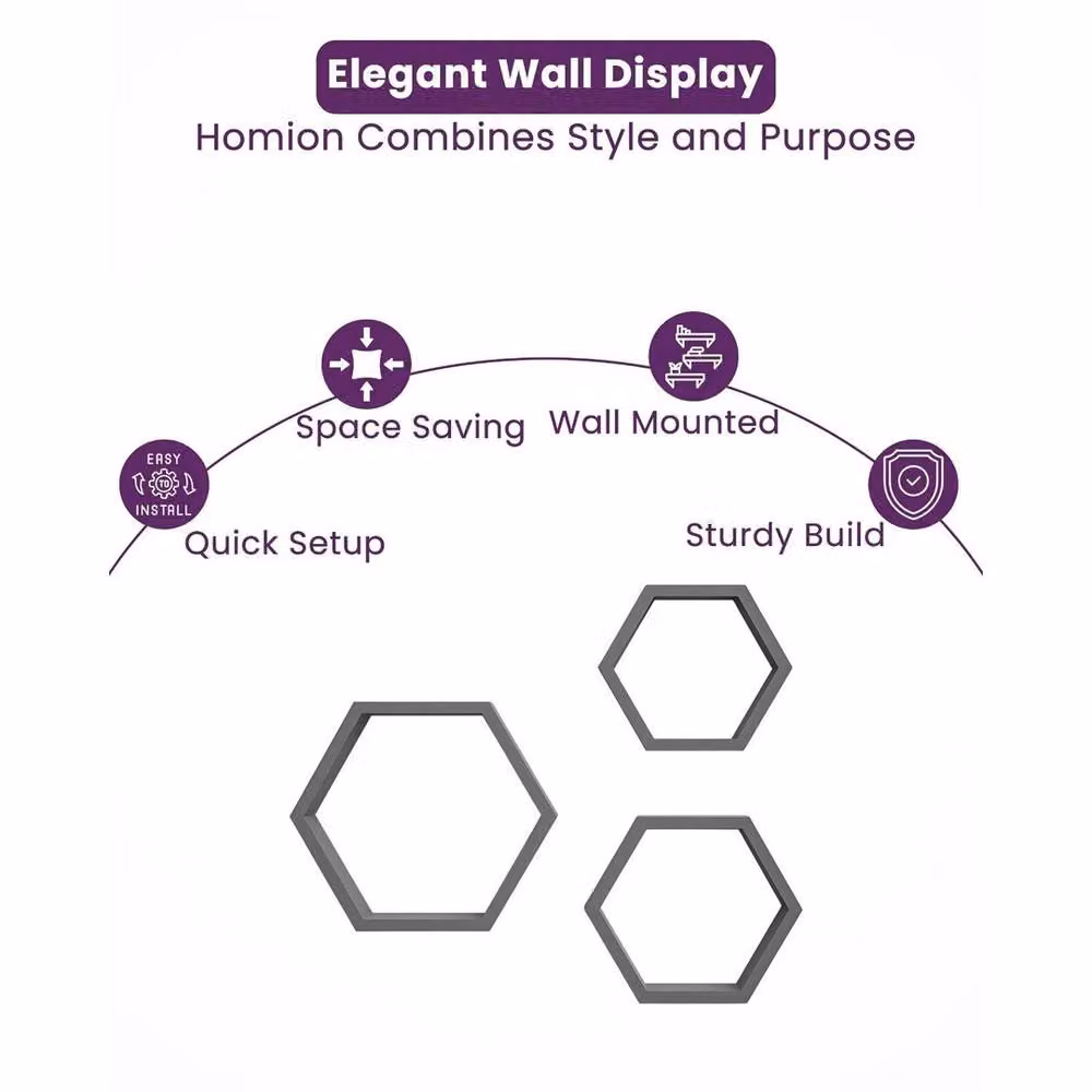 FORGEVIO Grey Hexagonal Floating Wall Shelves, Set of 3 – 1