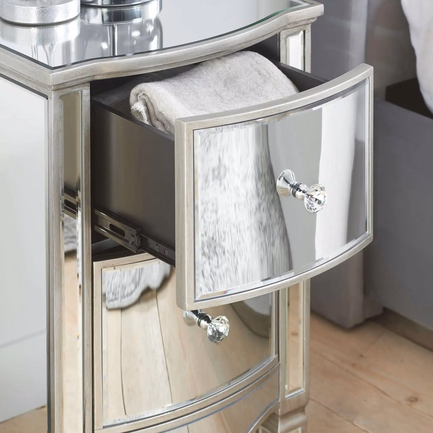 Birlea Elysee 2 Drawer Silver Mirrored Bedside Table – 3