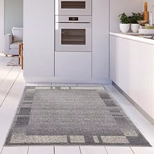 THE RUGS Efes Collection Modern Rectangular Area Rug with Border, Grey, W: 160 cm, L: 230 cm – 3