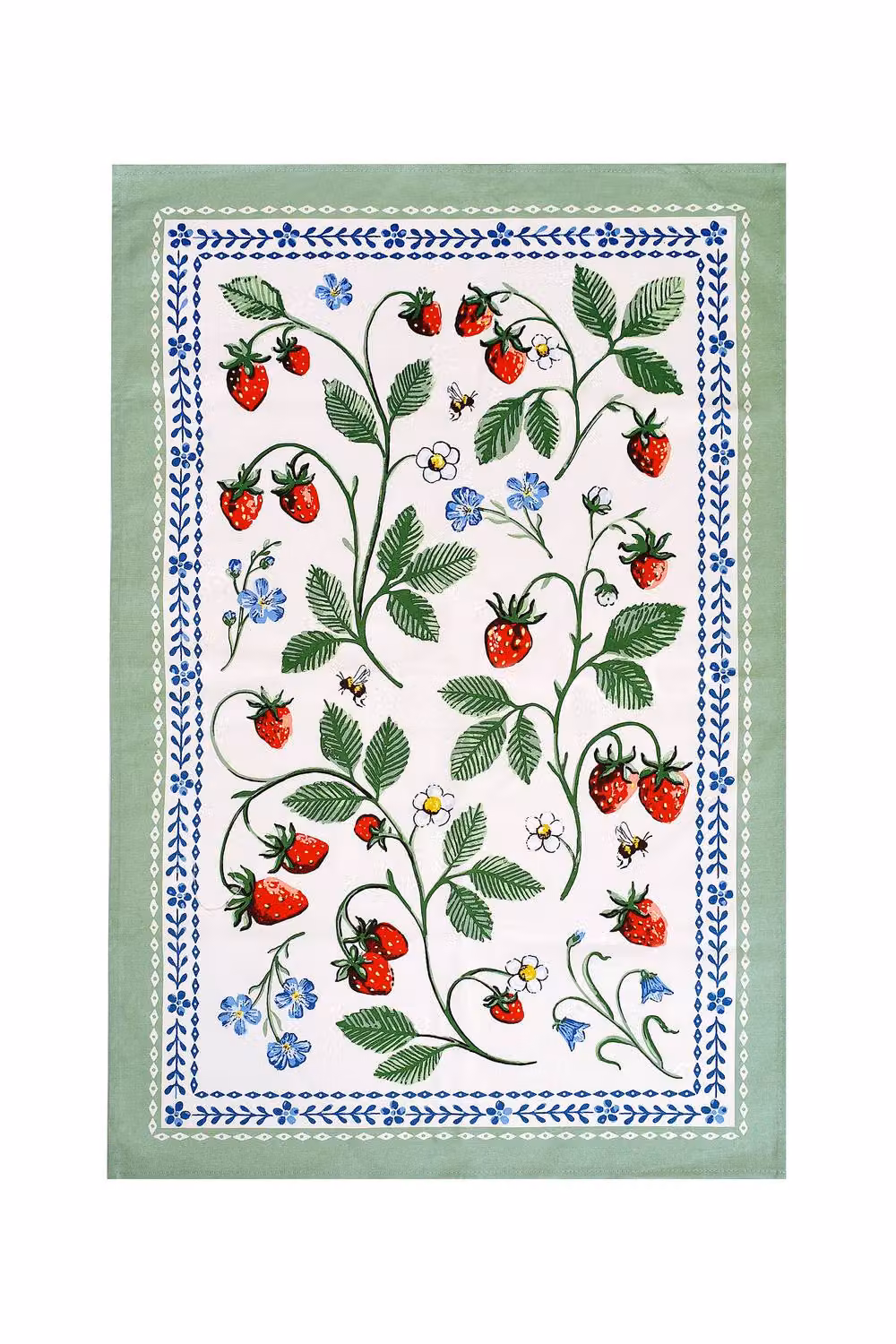 Ulster Weavers Strawberry Patch Floral Cotton Tea Towel in Green and Blue, W: 48 cm, H: 74 cm – 2
