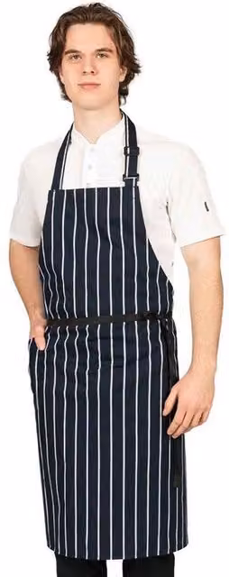 Dennys Contrast Striped Polycotton Side Pocket Full Apron in Navy Blue