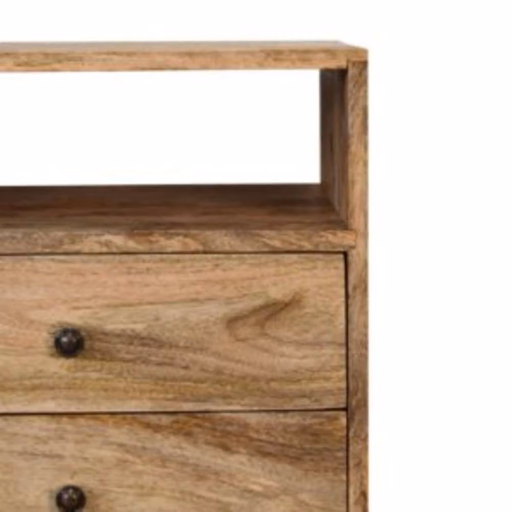 Wyld Haus Megeve Bedside Table with 2 Drawers and Open Shelf in Brown Solid Mango Wood – 3