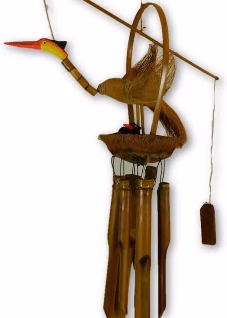 Brown Bamboo Crane and Babies Hanging Windchime