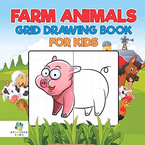 Educando Kids Farm Animals Grid Drawing Book for Children, Multicolour, 21.59 cm