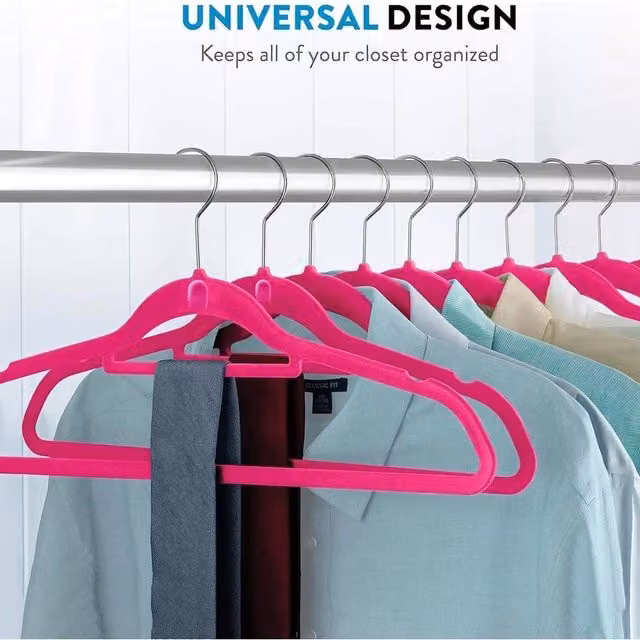 FLAVORA 50 Pack Non Slip Pink Velvet Flocked Clothes and Trouser Hangers
