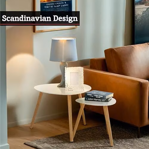 Orsina Set of 2 Nesting Tables, Grey and White Square Tables with Wood Legs – 5
