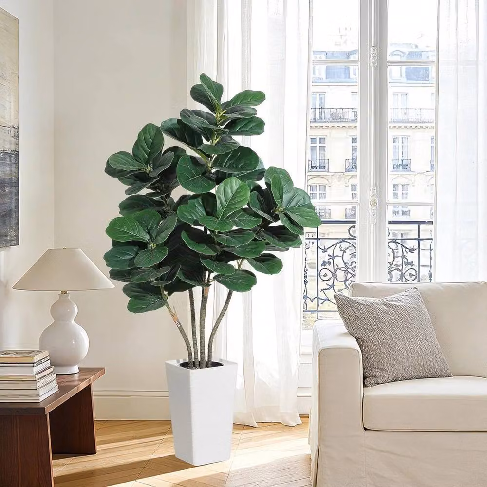 VOGREX 152.4 cm Artificial Fiddle Leaf Fig Tree with Planter in Green – 4