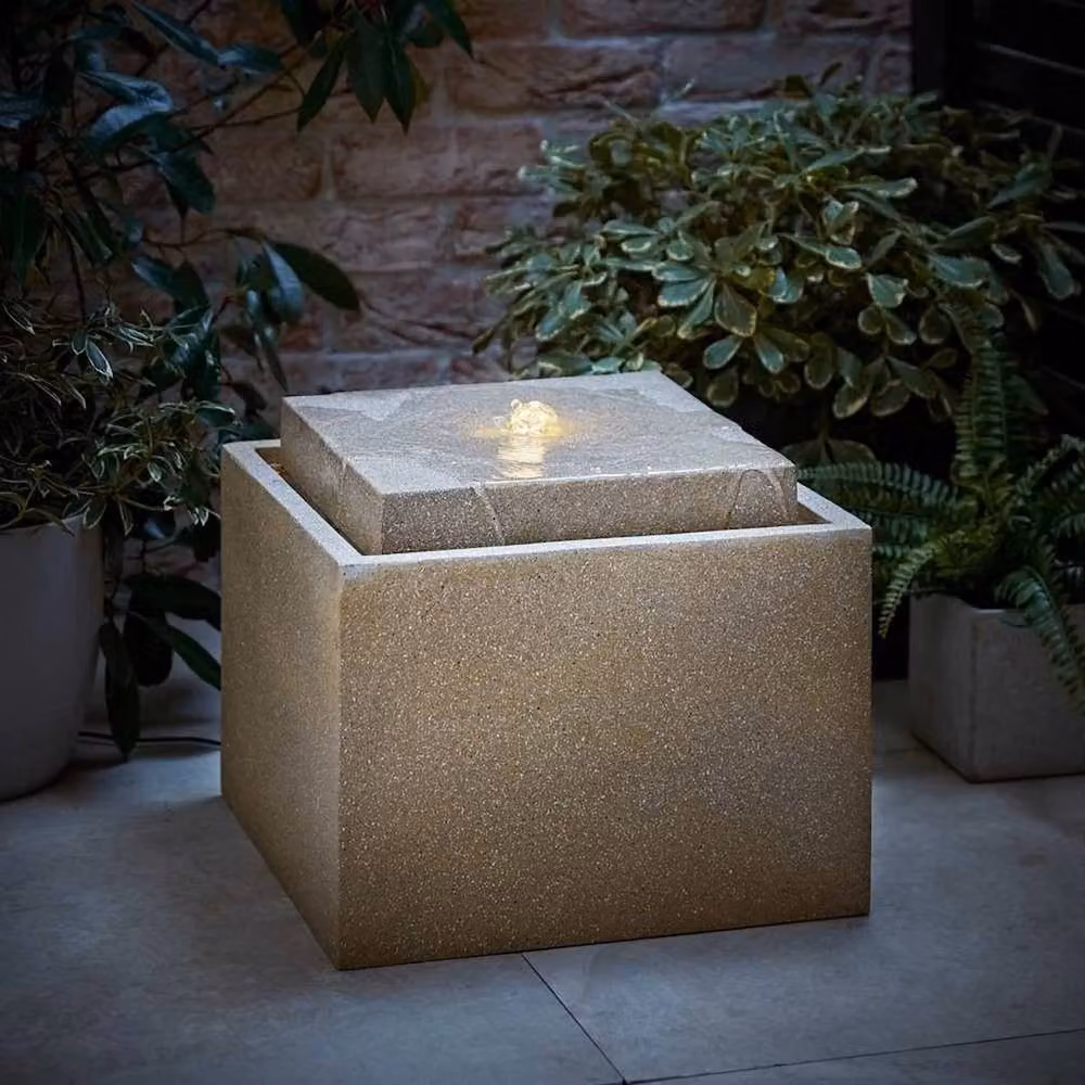 SPETLEK Solar Powered LED Water Fountain Outdoor Garden Feature in Sand Stone Effect – 2