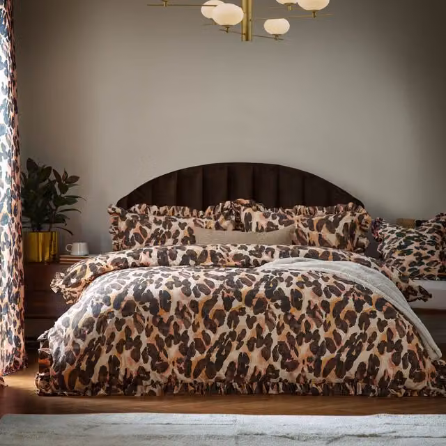 Furn Leopard Print Cotton Mako Satin Duvet Cover and Pillowcase Set, Multicolour, W: 90 cm, L: 200 cm