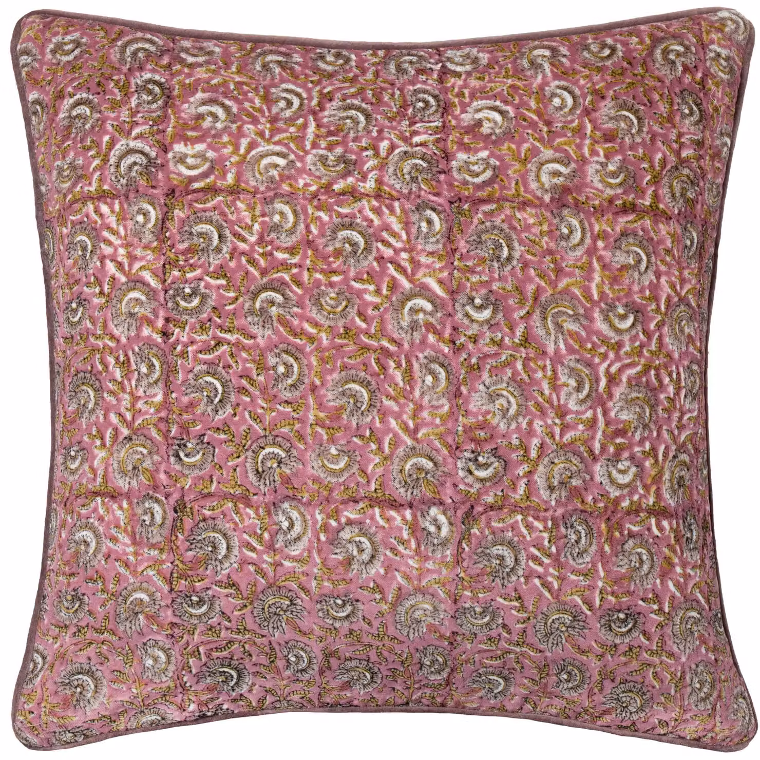 Paoletti Chedworth Floral Cotton Velvet Decorative Square Cushion in Pink and Gold, W/D/H: 50 x 50 x 50 cm – 1