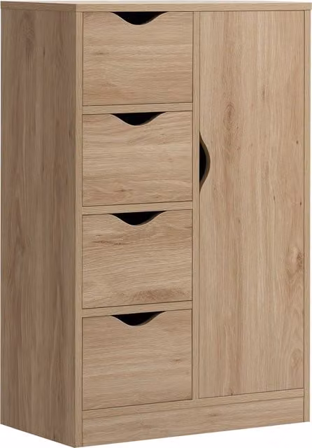 HOMCOM Modern Freestanding Bathroom and Living Room Storage Cabinet in Natural Brown, H 83 x W 54 x D 29 cm