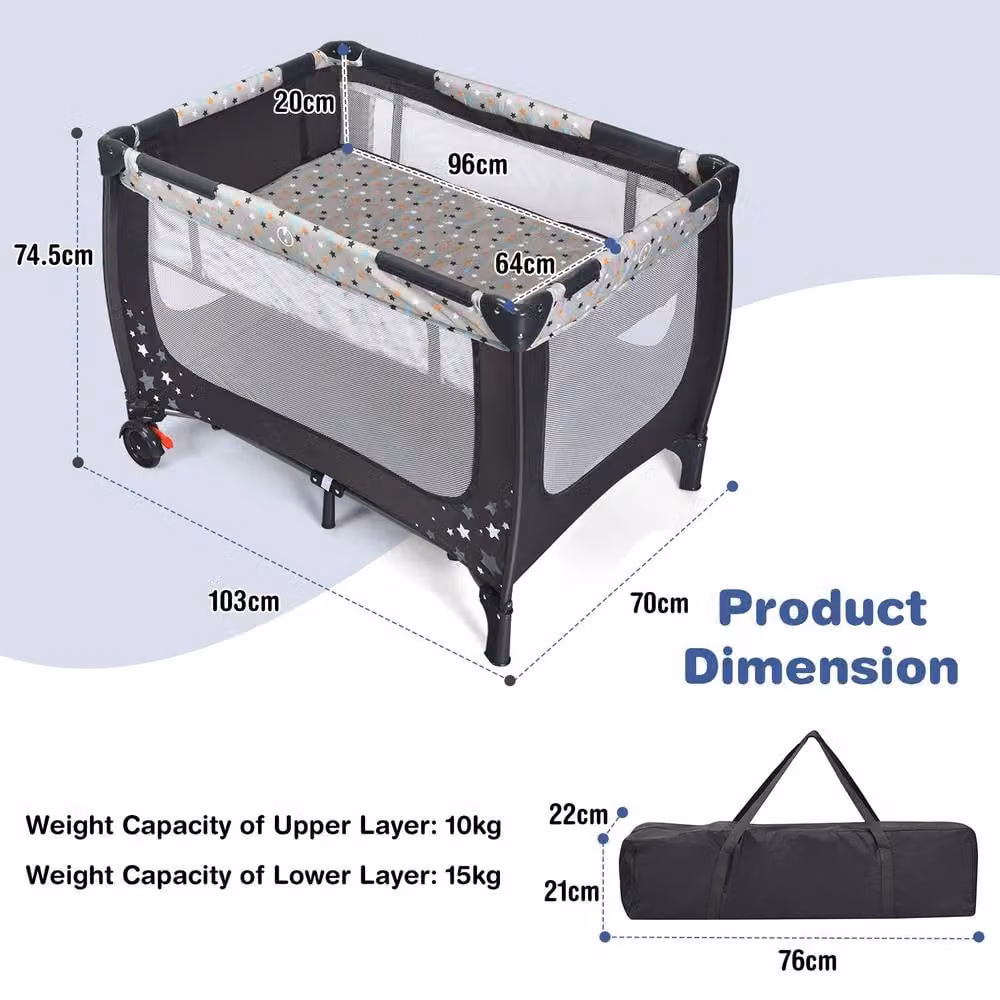 Costway 2-in-1 Foldable Baby Playpen and Bassinet Bed Activity Centre with Mattress in Grey and Multicolour – 2