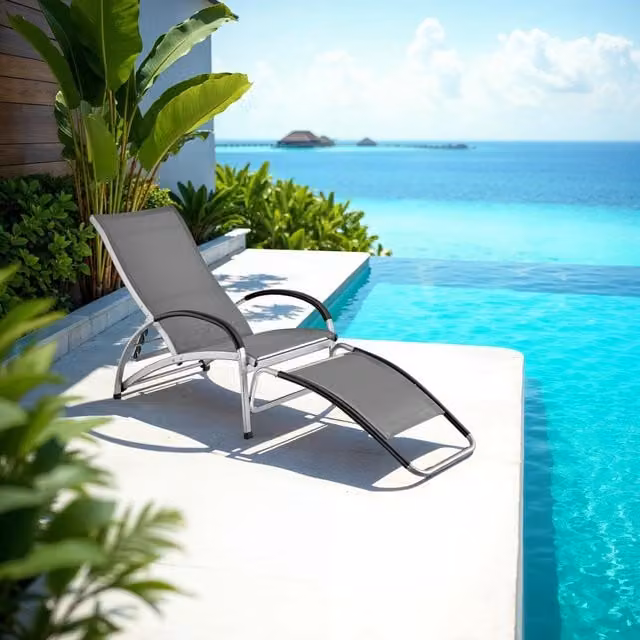 tectake Avignon 2-in-1 Sun Lounger with Adjustable Headrest and Armrests in Anthracite