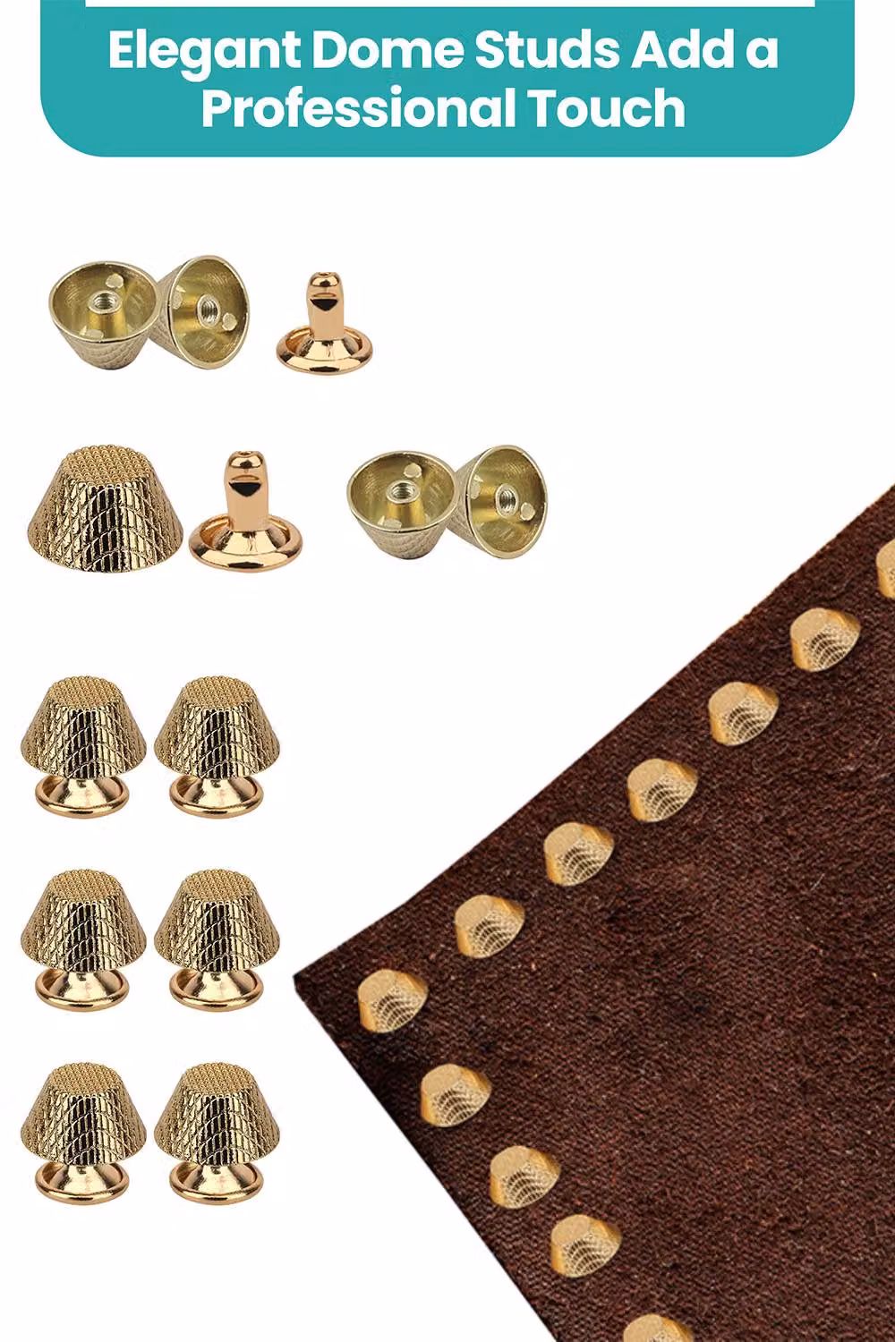 Neel Blue Etched Mushroom Bag Feet Rivets with 9mm Tubular Studs, Gold, 25 Pieces – 2