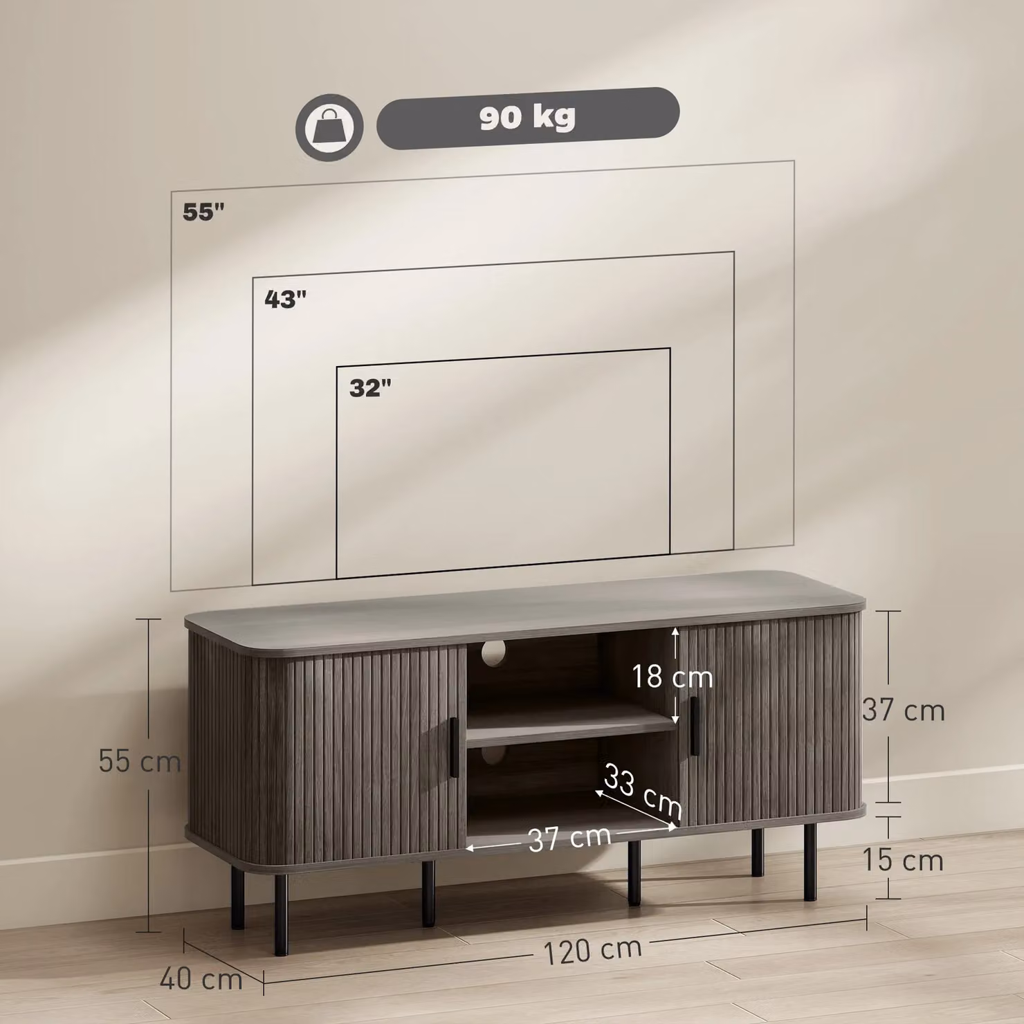 HOMCOM Modern Grey Wood TV Unit for Your Living Room – 3