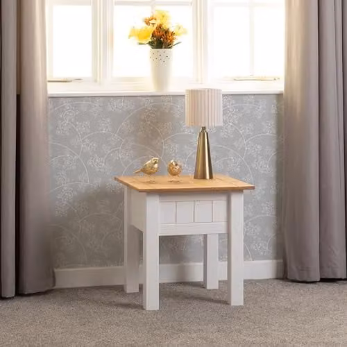 Seconique Panama Lamp Table in White and Waxed Pine, W/D/H: 50.5 x 50.5 x 52.5 cm – 2
