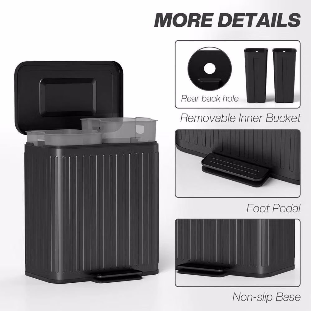 NESTLUNE Double Pedal Rubbish Bin in Black with Soft Close and Fingerprint Proof Coating, W/D/H: 100 x 60 x 78 cm – 4