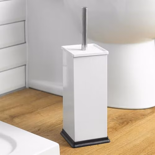 Harbour Housewares White Square Toilet Brush and Holder Set with Stainless Steel and Plastic Enclosed Design – 2