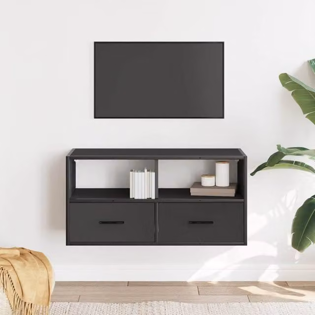 Berkfield Home Modern Black TV Cabinet in MDF and Metal, W/D/H: 80 x 31 x 39.5 cm – 1