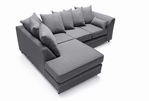 Abakus Direct Darcy 3 Seater L-Shaped Corner Sofa in Dark Grey Fabric, W/D/H: 212 x 164 x 90 cm – 4