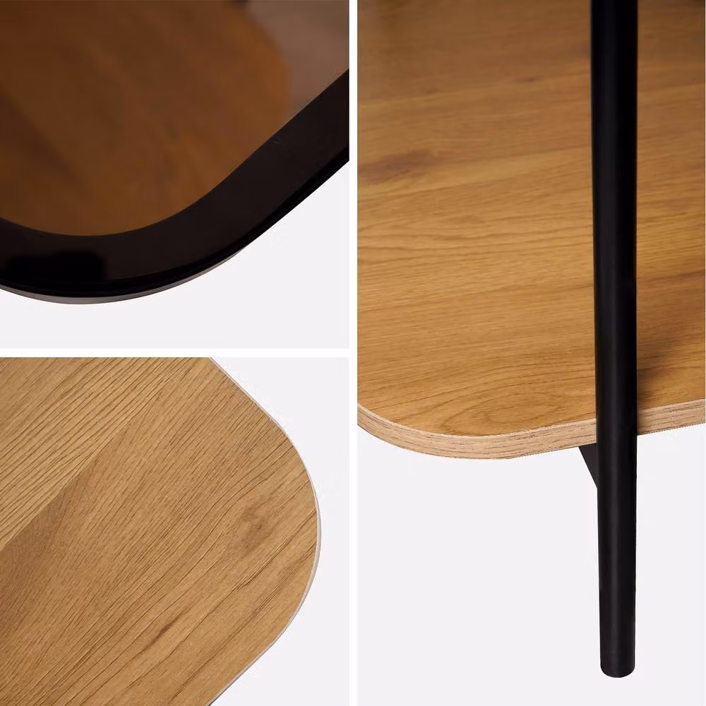 sweeek Vintage Rectangular Coffee Table with Black Metal Frame and Light Brown Wood Effect Top, W/D/H: 120 x 64 x 45 cm – 2