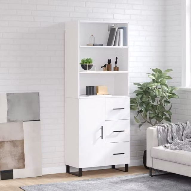 Berkfield Home White Modern Highboard with Hinged Doors and Internal Shelves, W/D/H: 69.5 x 34 x 180 cm – 1