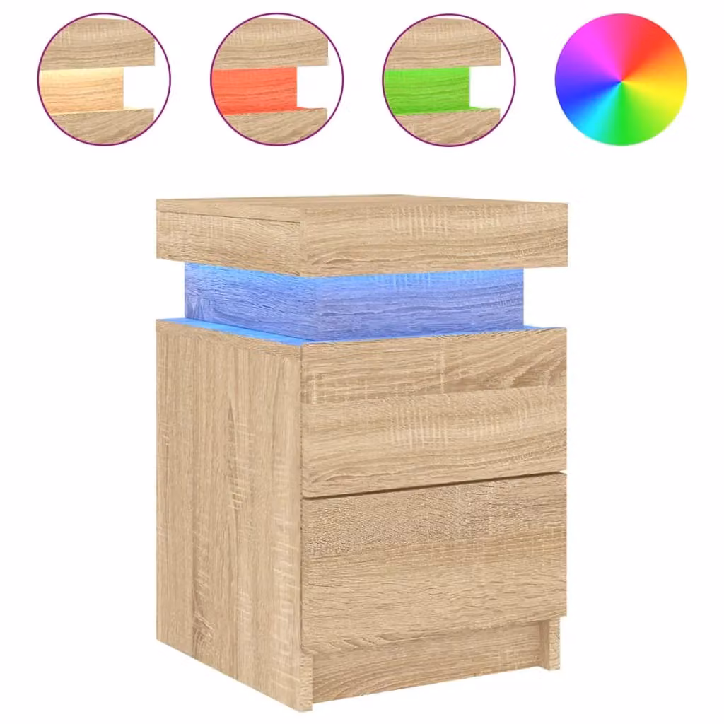 Berkfield Home Bedside Cabinet with Integrated LED Lights in Sonoma Oak Brown, W/D/H: 35 x 39 x 55 cm – 2