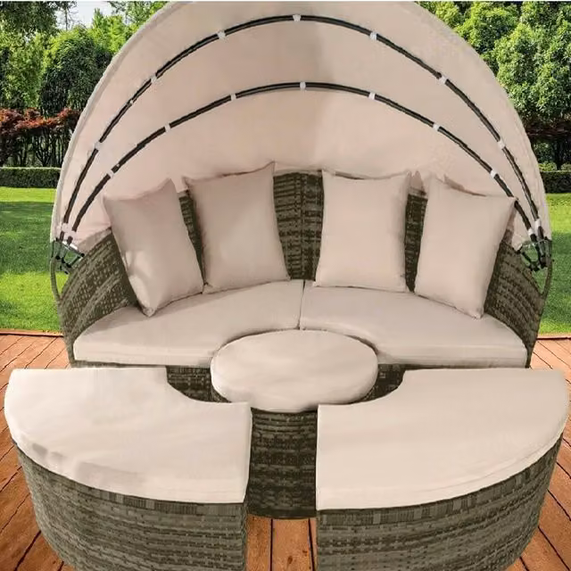 Comfy Living Luxury Grey Rattan Sun Island with Cover, 160 cm