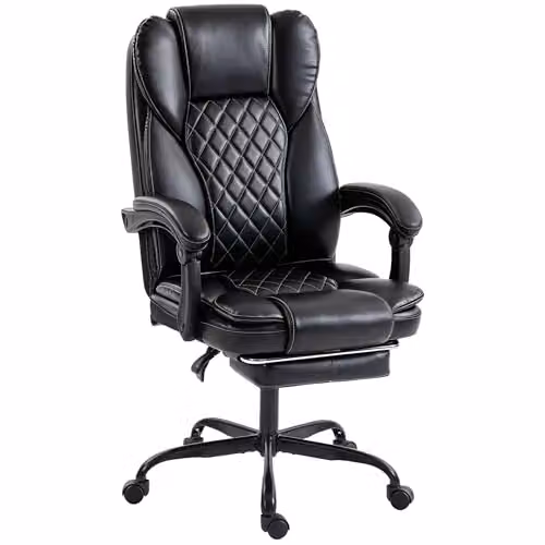 HOMCOM Black Synthetic Leather High-Back Executive Home Office Chair with 360 Degree Swivel and Headrest – 1