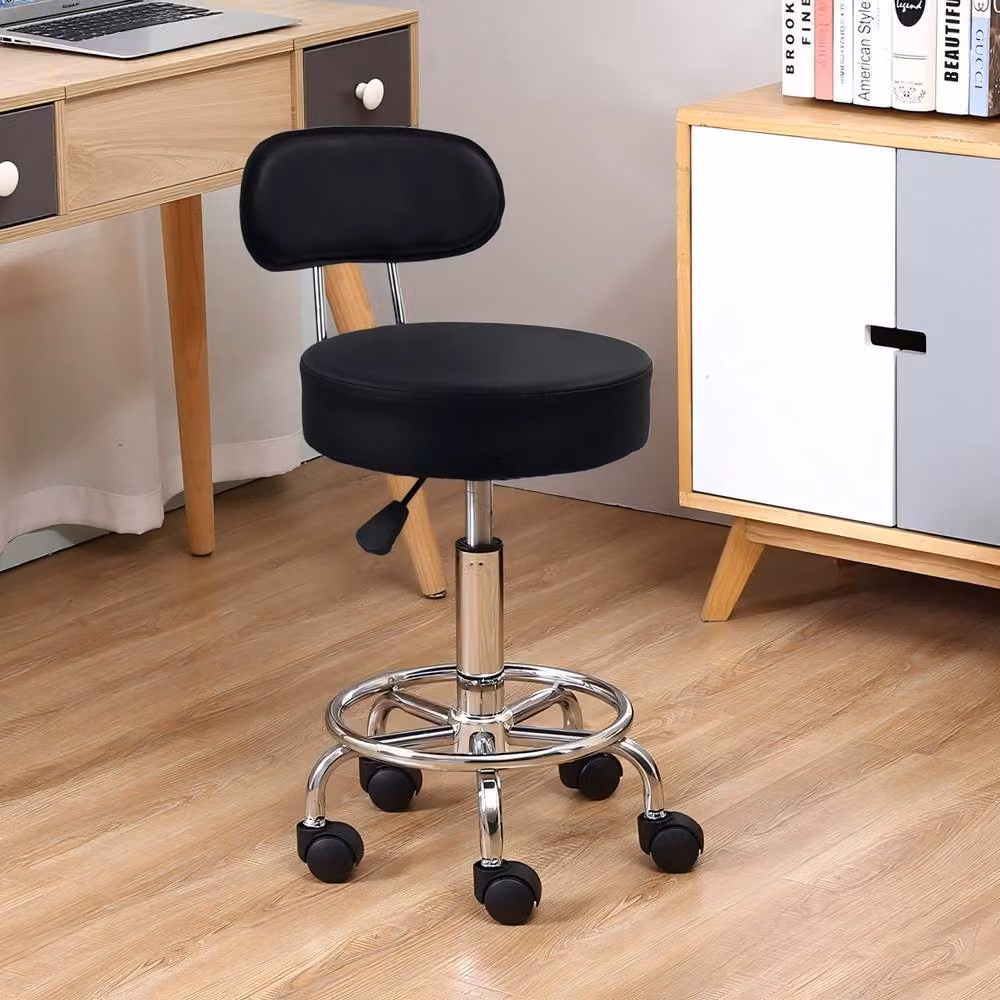 KKTONER Stylish Height Adjustable Rolling Stool with Footrest, Black – 3