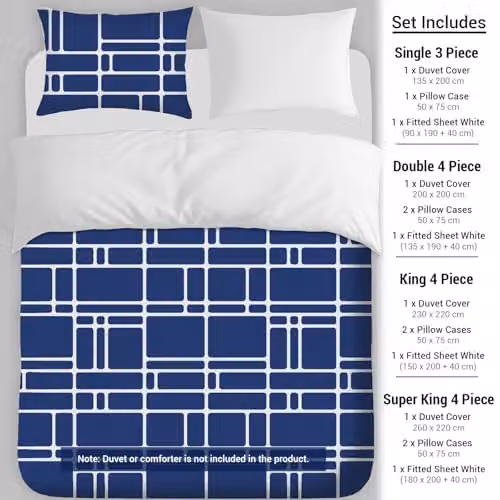 Pamposh Grace Luxury 4 Piece King Size Microfibre Duvet Cover Set with Fitted Sheet and Pillowcases in White or Blue – 2