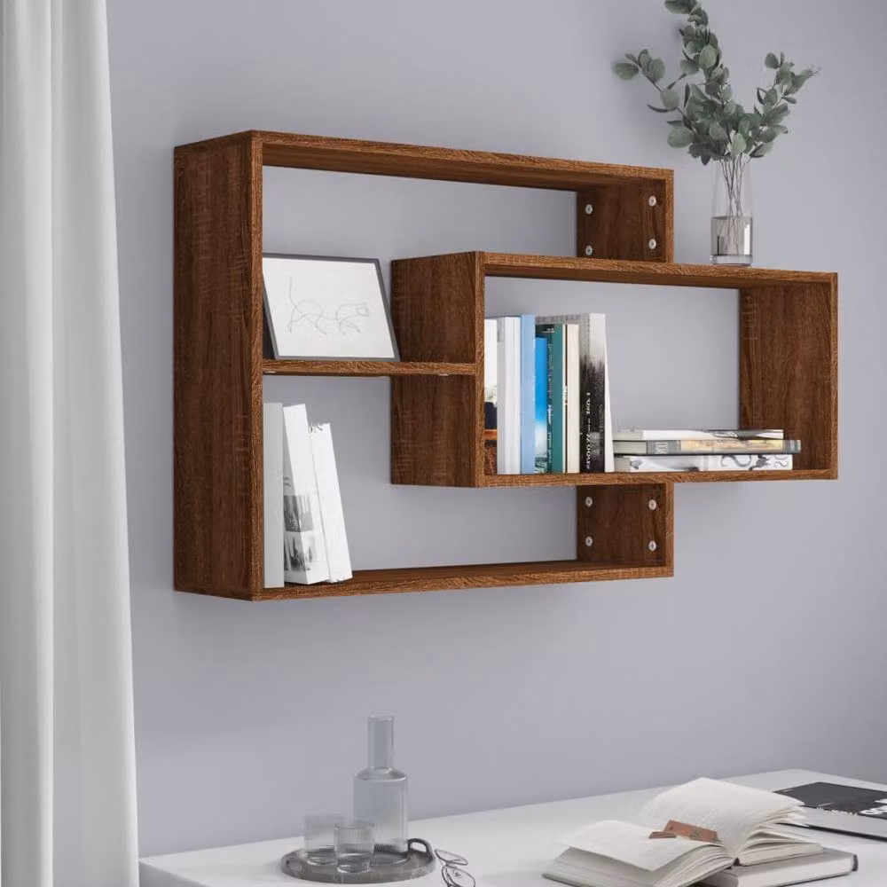 Berkfield Home Wall Mounted Shelf in Brown Oak, W: 104 cm, D: 20 cm, H: 58.5 cm – 2