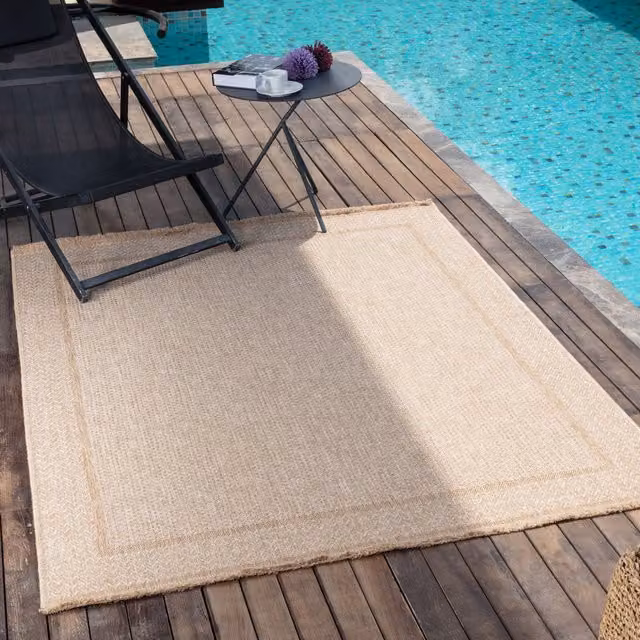 Livabliss Mirage-Cottage Beige Jute-Look In- & Outdoor Rug with Fringes W: 160 cm, D: 215 cm