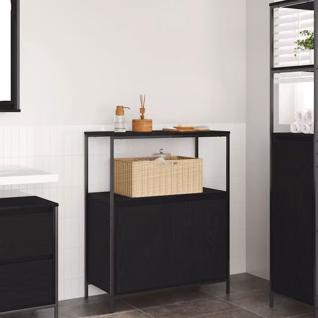 Berkfield Home Bathroom Cabinet with Shelves, Black Oak, W: 76.5 cm, D: 35 cm, H: 95 cm