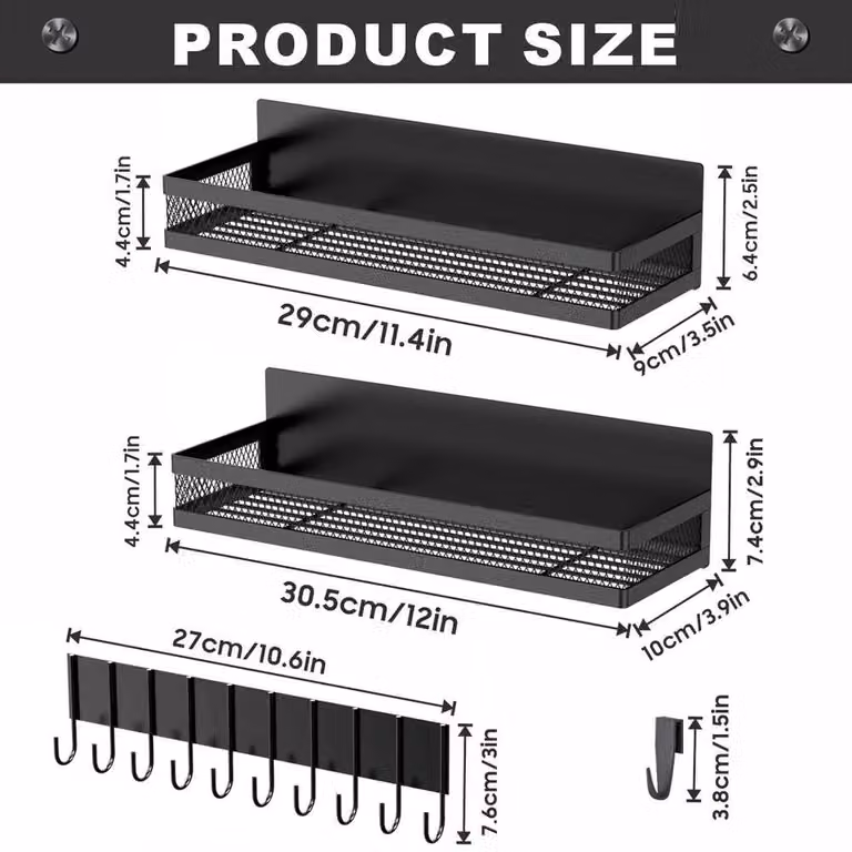 KORVIXA 2-Piece Magnetic Metal Spice Rack in Black, Width: 100 cm