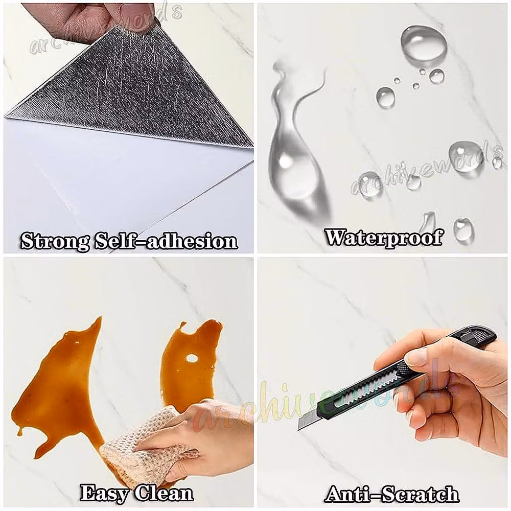 YnysTec 10 Pack Self-Adhesive PVC Marble Look Wall Stickers in Dark Grey for Kitchen and Bathroom – 3