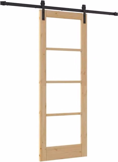 Berkfield Home Orkdal Modern Sliding Door with Hardware Set in Light Brown with Solid Wood, Glass and Metal