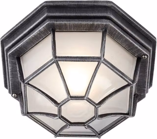 Happy Homewares Traditional Hexagonal Die-Cast Aluminium Flush Ceiling Porch Light in Silver