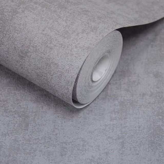 Grandeco Alba Plaster Plain Textured Wallpaper in Grey