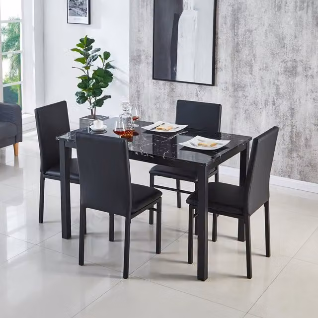 Modernique Modern Rectangular Dining Table and 4 Chairs Set in Black, Brown or Grey with Glossy MDF Laminate Finish