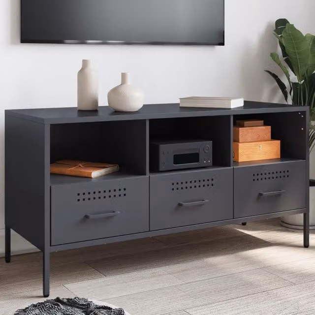 Berkfield Home Industrial TV Cabinet in Anthracite Matt Metal, W/D/H: 100.5 x 39 x 50.5 cm – 1