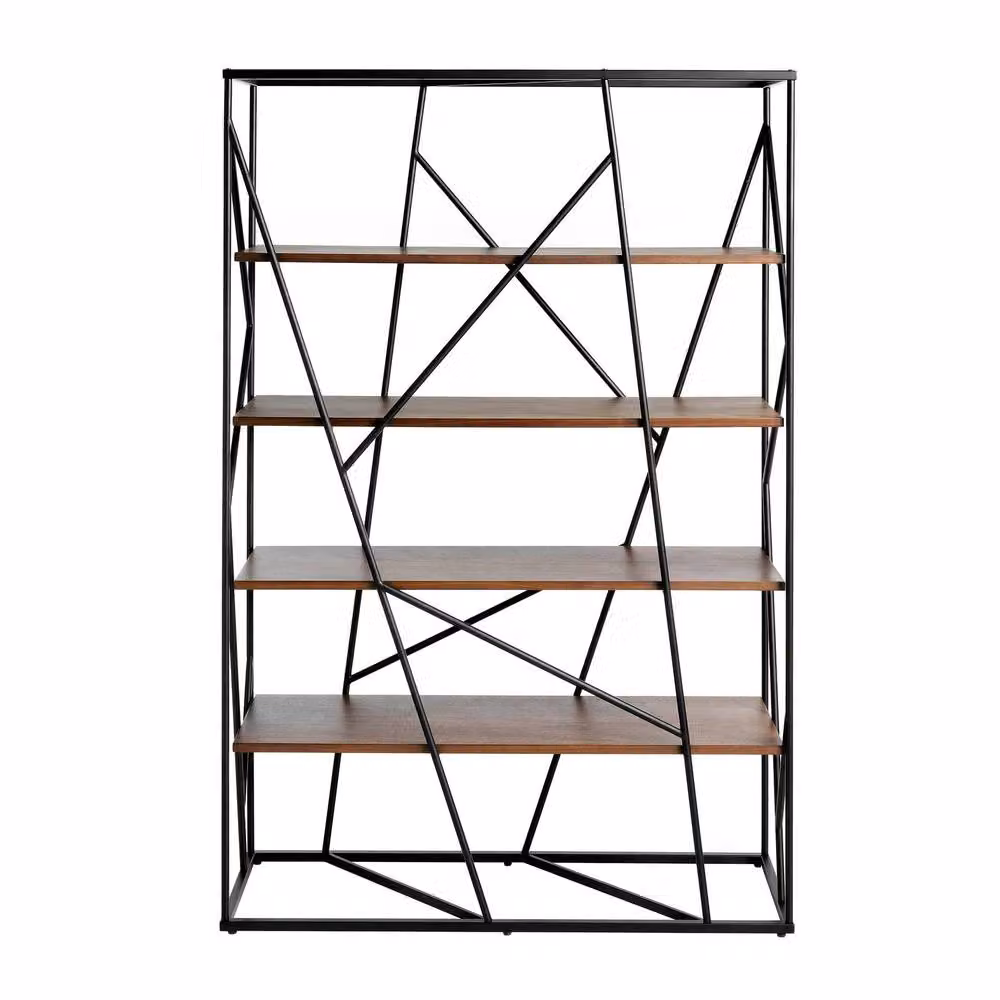 Angel Cerda Walnut and Black Steel Shelving Unit, Brown and Black, W/D/H: 120 x 38 x 180 cm – 2